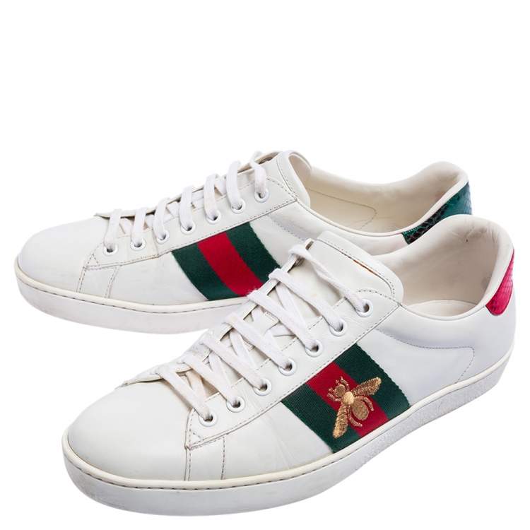 مملوكة مسبقًا Gucci White Leather Bee Embroidered Ace Sneakers Size 42.5