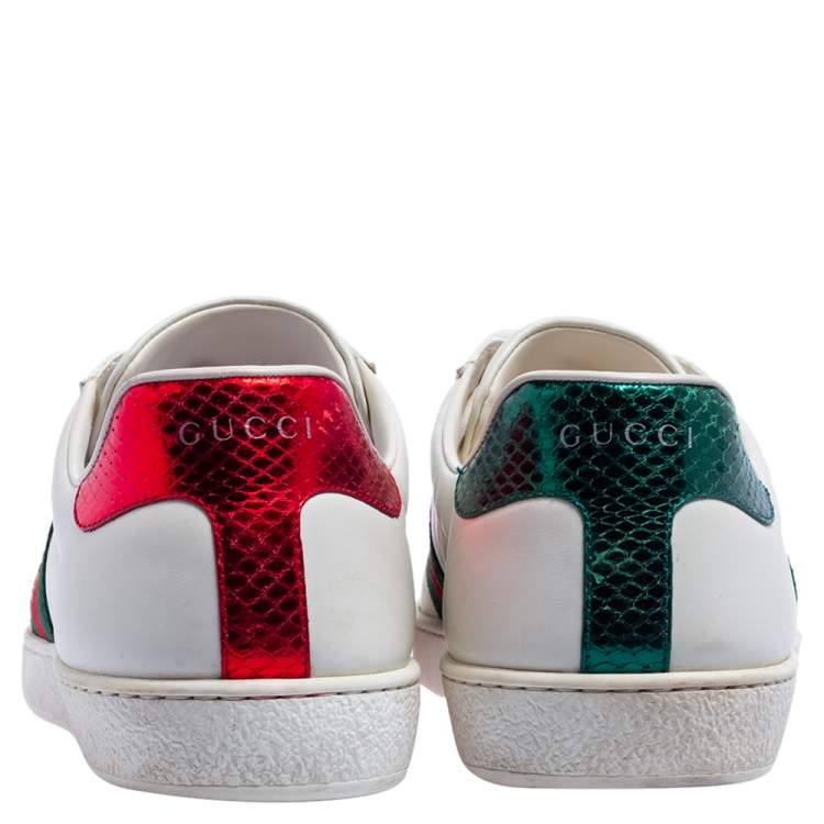 مملوكة مسبقًا Gucci White Leather Bee Embroidered Ace Sneakers Size 42.5