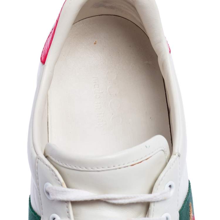 مملوكة مسبقًا Gucci White Leather Bee Embroidered Ace Sneakers Size 42.5