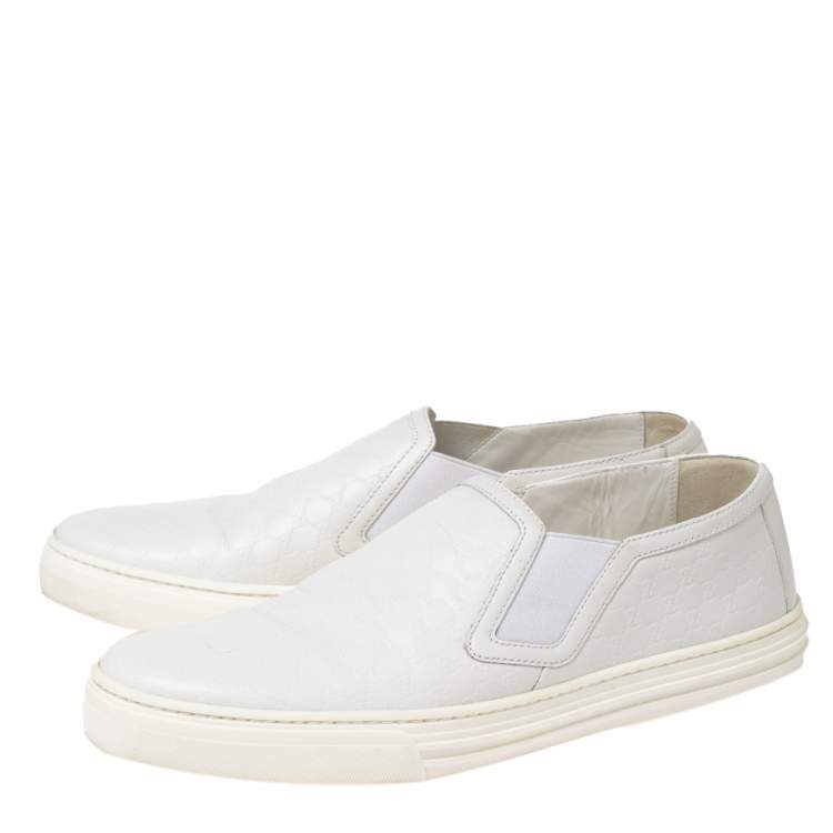 Pre Owned Gucci White Guccissima Leather Slip On Sneakers Size 40
