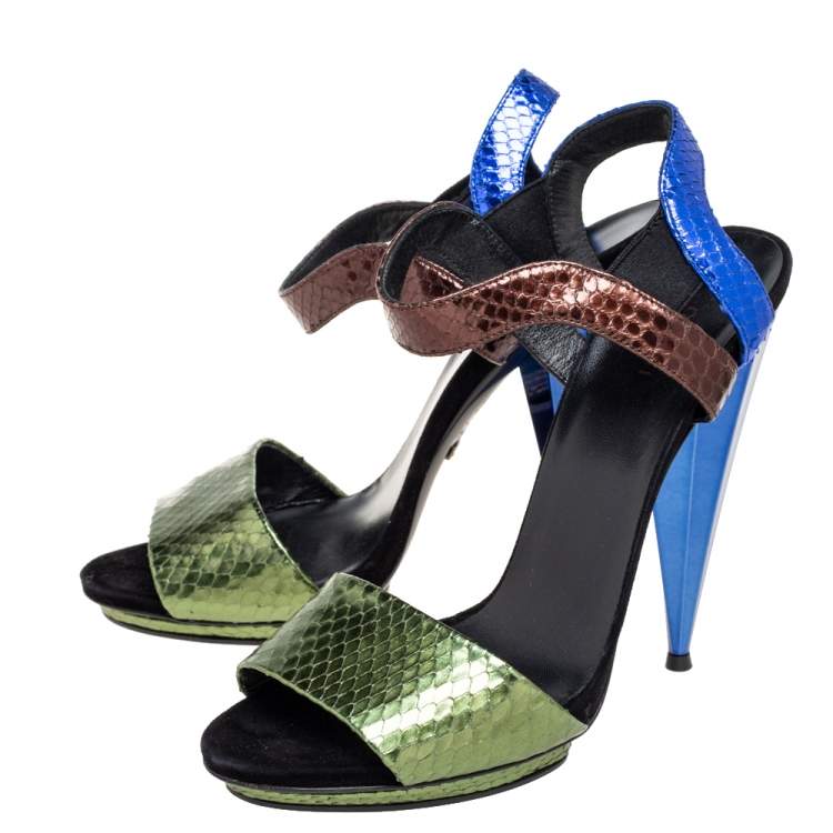 Pre Owned Gucci Multicolor Python Leather Liberty Open-Toe Ankle-Strap Sandals Size 41