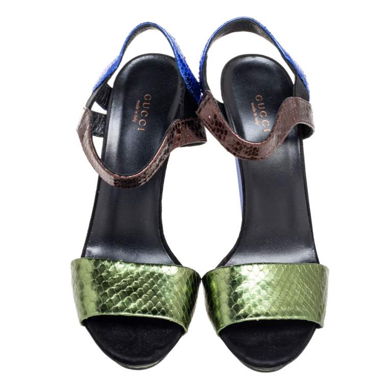Pre Owned Gucci Multicolor Python Leather Liberty Open-Toe Ankle-Strap Sandals Size 41