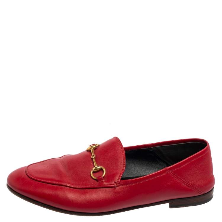 Pre Owned Gucci Red Leather Horsebit  Slip On Loafers Size 40