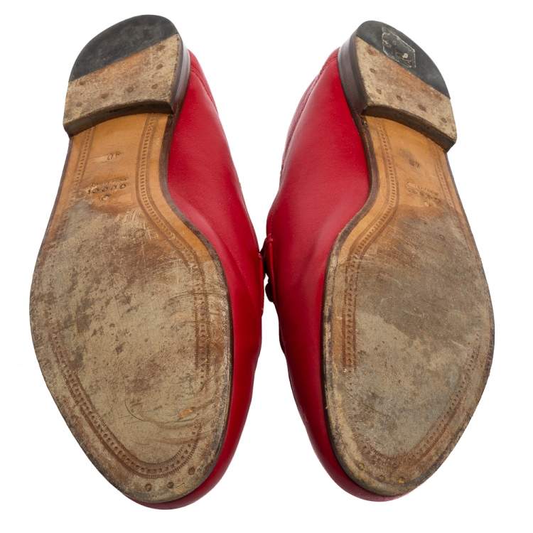 Pre Owned Gucci Red Leather Horsebit  Slip On Loafers Size 40