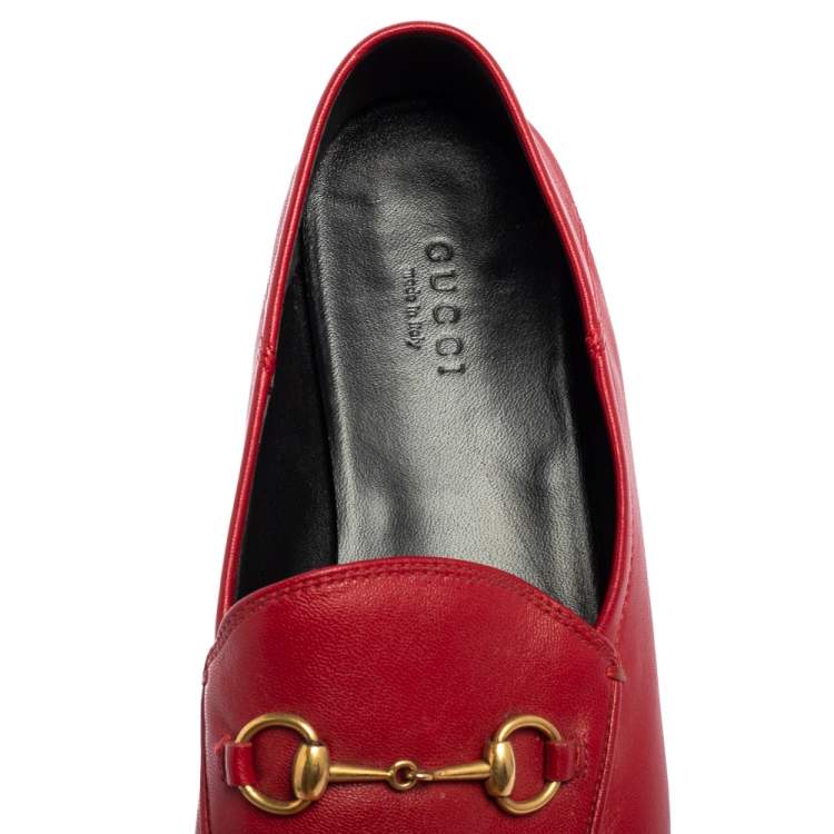 Pre Owned Gucci Red Leather Horsebit  Slip On Loafers Size 40