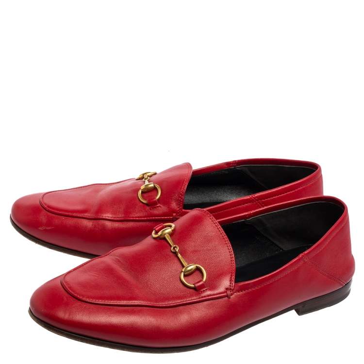 Pre Owned Gucci Red Leather Horsebit  Slip On Loafers Size 40