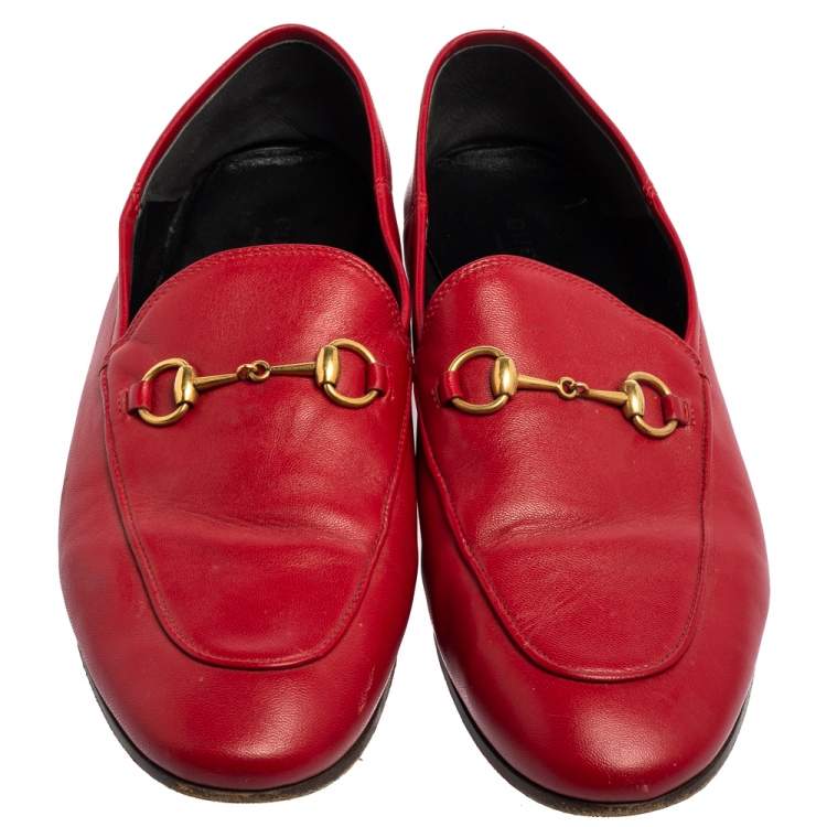 Pre Owned Gucci Red Leather Horsebit  Slip On Loafers Size 40