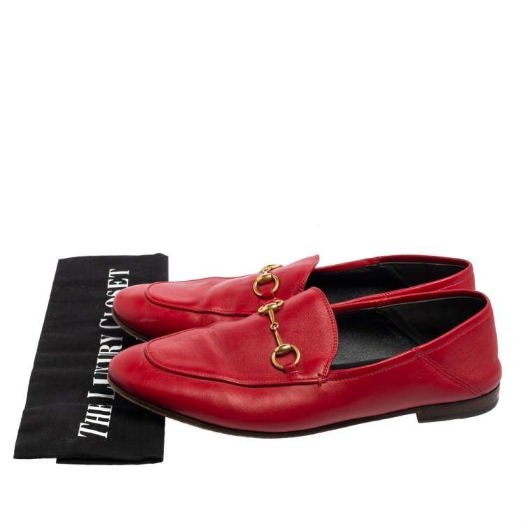 Pre Owned Gucci Red Leather Horsebit  Slip On Loafers Size 40