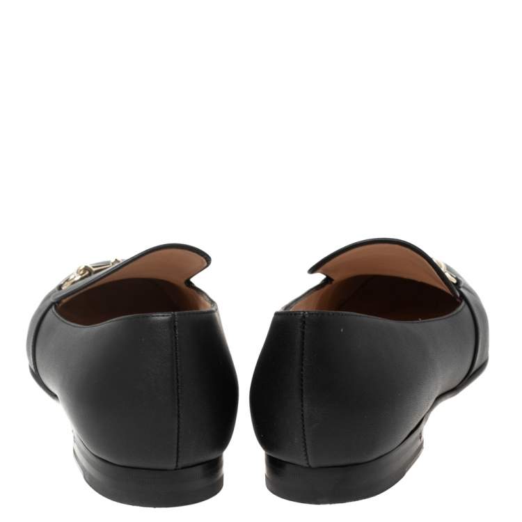 Pre Owned Gucci Black Leather Horsebit Loafers Size 39 