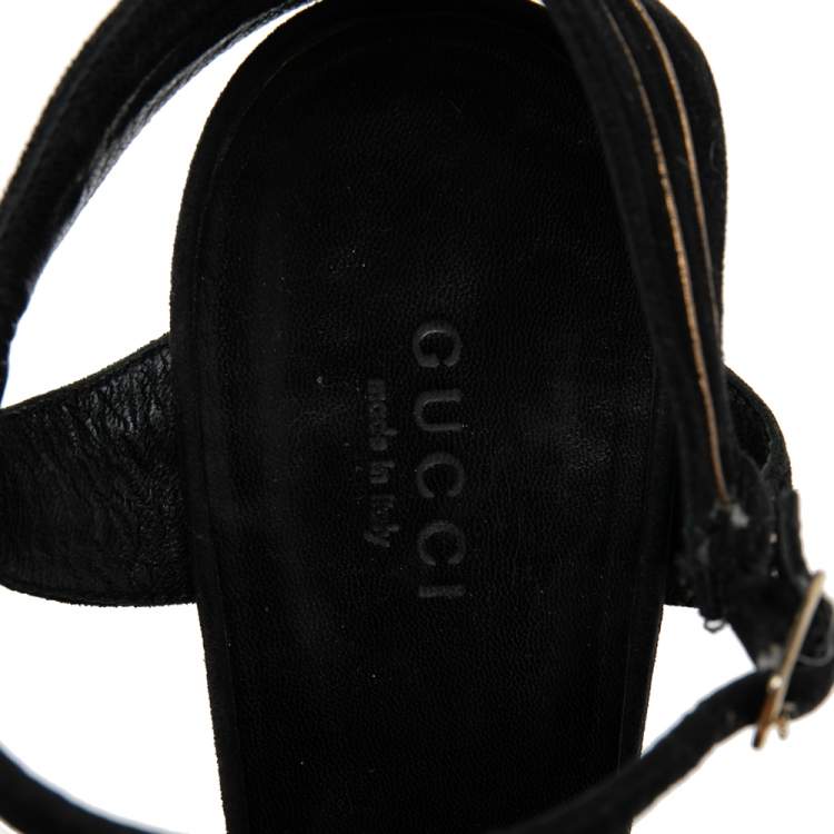 Pre Owned Gucci Black Suede Knot Detail Peep Toe Platform Sandals Size 38.5