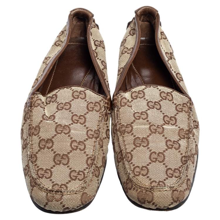Pre Owned Gucci Beige GG Canvas and Leather Vintage Loafers Size 36