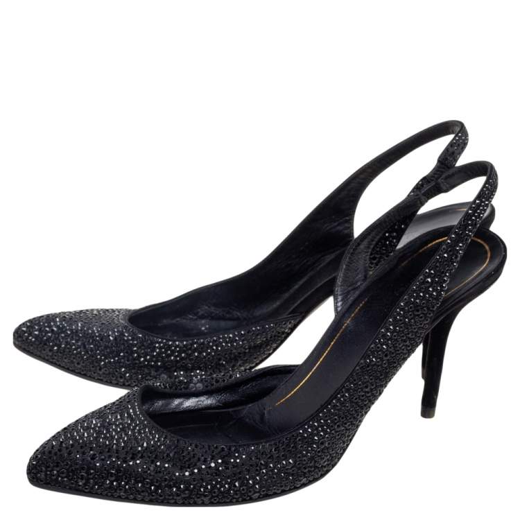 Pre Owned Gucci Black Crystal Embellished Satin and Suede Noah D'Orsay Pumps Size 39