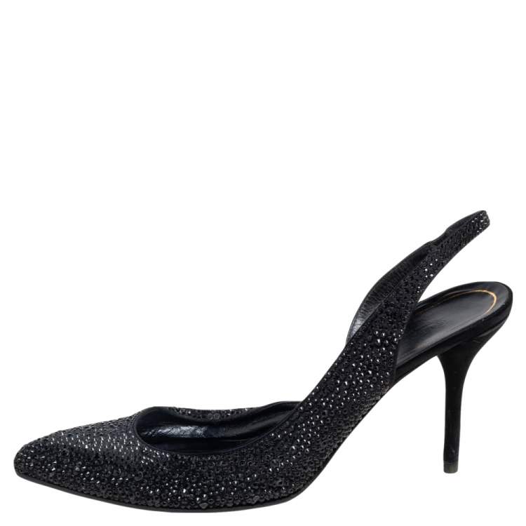 Pre Owned Gucci Black Crystal Embellished Satin and Suede Noah D'Orsay Pumps Size 39