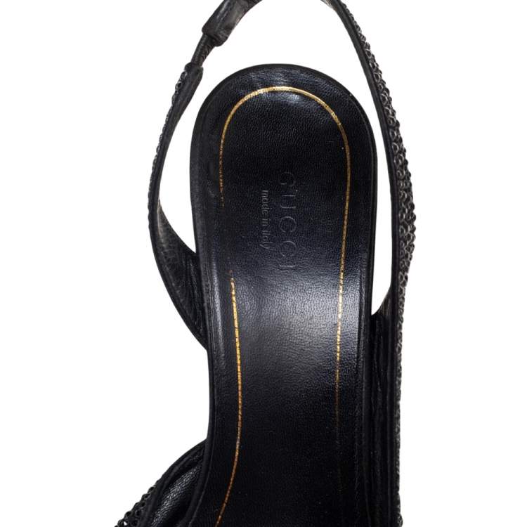 Pre Owned Gucci Black Crystal Embellished Satin and Suede Noah D'Orsay Pumps Size 39
