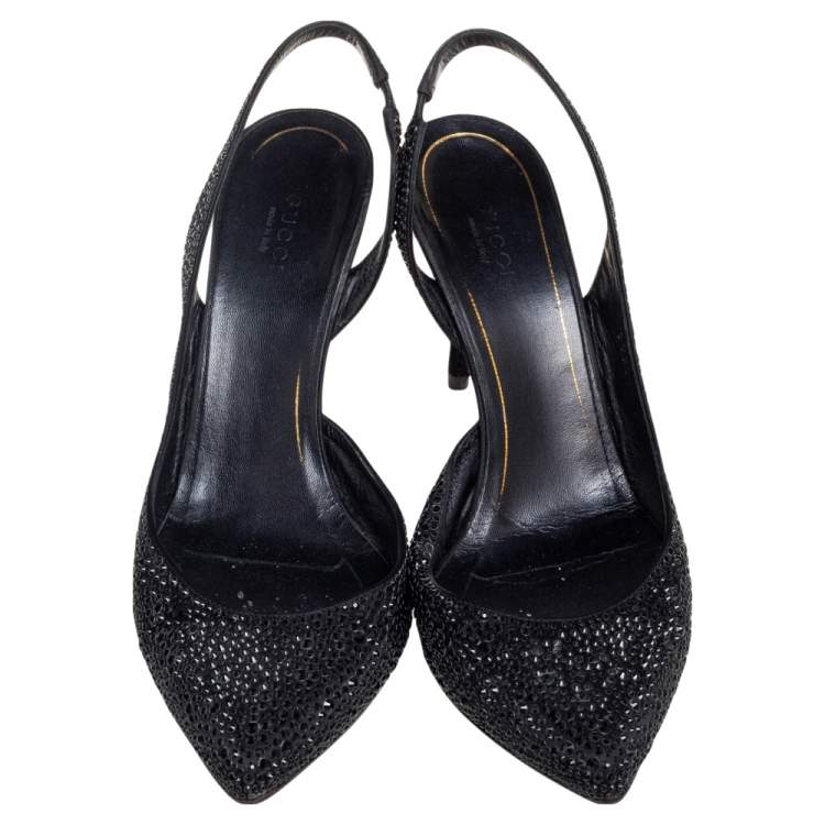 Pre Owned Gucci Black Crystal Embellished Satin and Suede Noah D'Orsay Pumps Size 39