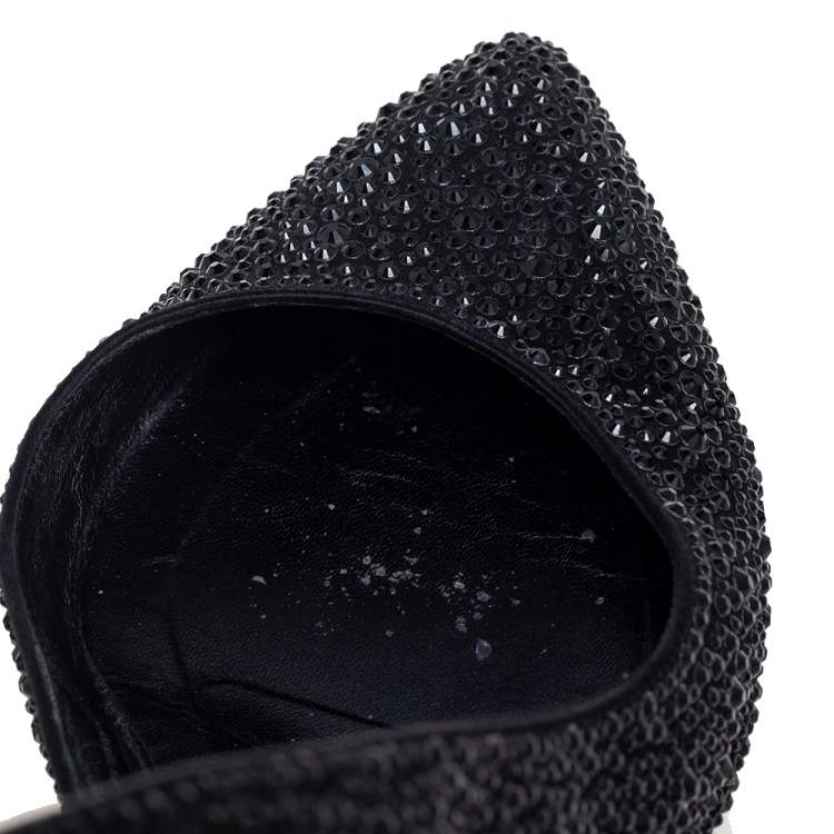 Pre Owned Gucci Black Crystal Embellished Satin and Suede Noah D'Orsay Pumps Size 39