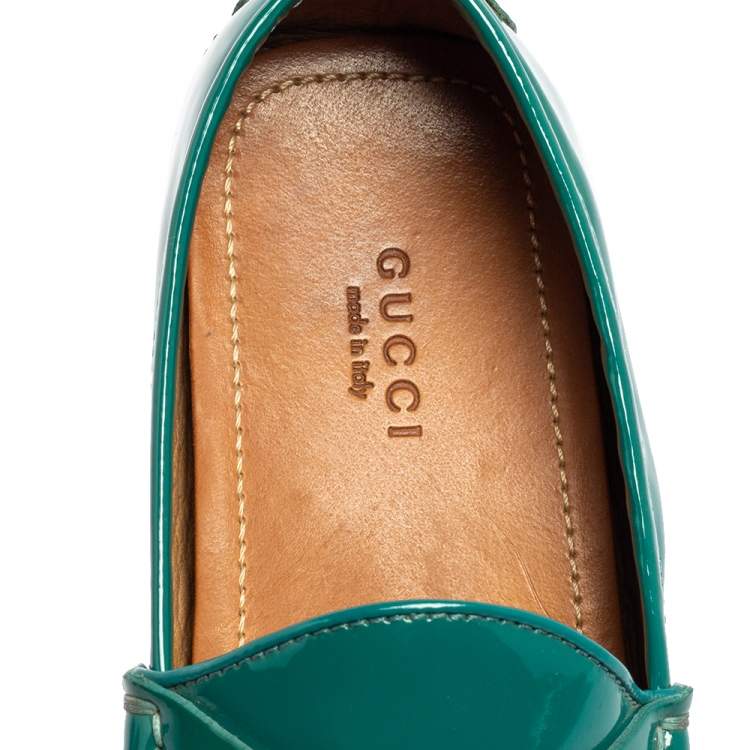 Pre Owned Gucci Teal Green Patent Leather Horsebit Driver Loafers Size 36