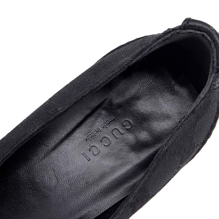 Pre Owned Gucci Black GG Canvas And Leather Horsebit Pumps Size 37.5