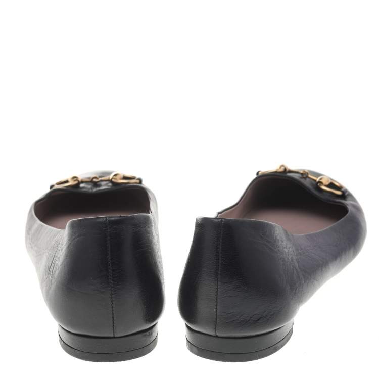 Pre Owned Gucci Black Leather Horsebit Ballet Flats Size 40