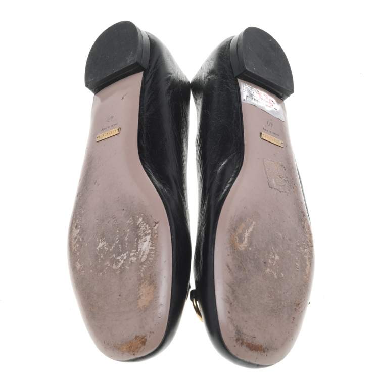 Pre Owned Gucci Black Leather Horsebit Ballet Flats Size 40