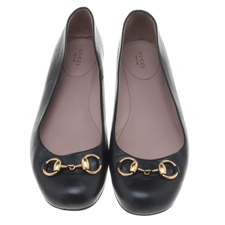 Pre Owned Gucci Black Leather Horsebit Ballet Flats Size 40
