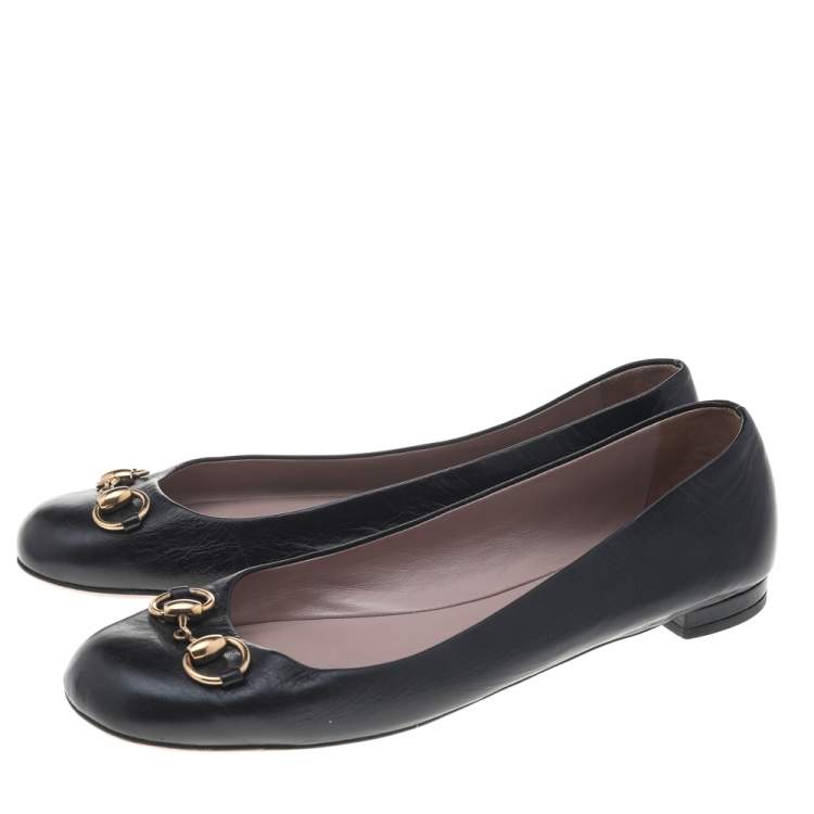 Pre Owned Gucci Black Leather Horsebit Ballet Flats Size 40