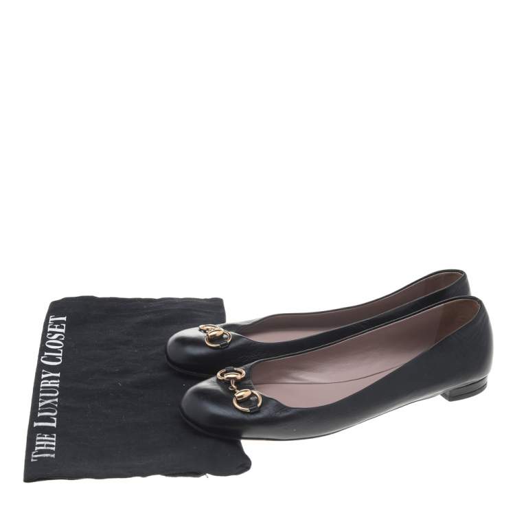 Pre Owned Gucci Black Leather Horsebit Ballet Flats Size 40
