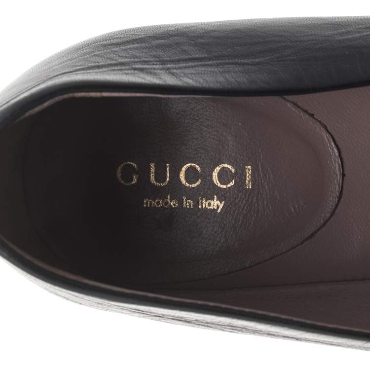 Pre Owned Gucci Black Leather Horsebit Ballet Flats Size 40