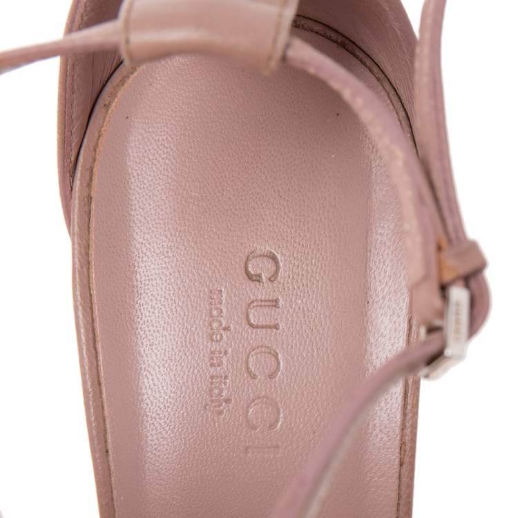 مملوكة مسبقًا Gucci Dusty Pink Leather Crystal Embellished Interlocking G Sandals Size 37.5