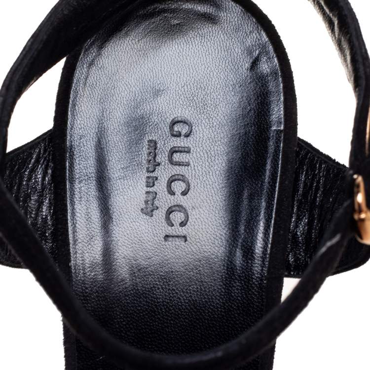 مملوكة مسبقًا Gucci Black/Gold Suede Kelly Knot Ankle-Strap Platform Sandals Size 40