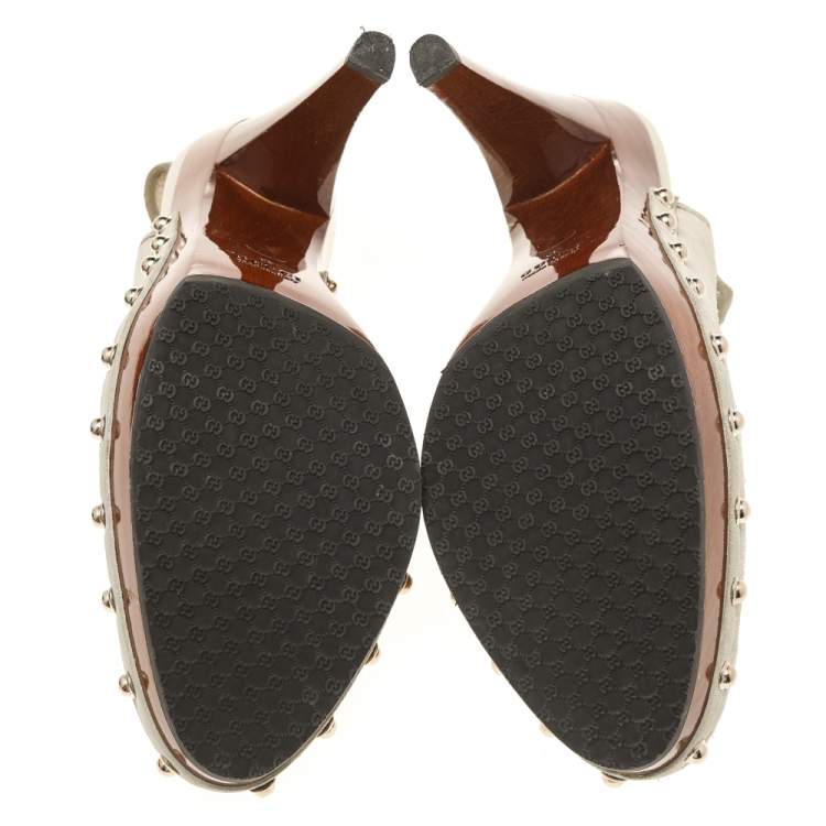 Pre Owned Gucci Grey Suede Platform Slingback Sandals Size 39.5