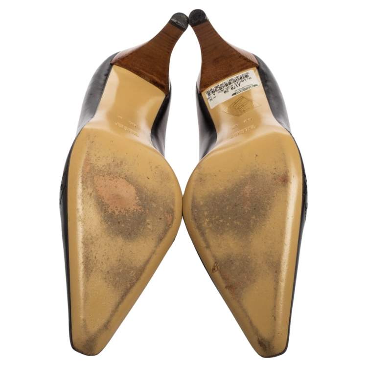 Pre Owned Gucci Black Leather Pointed Toe Pumps Size 39