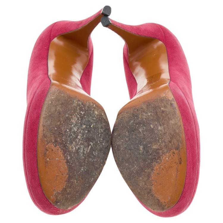 Pre Owned Gucci Red Suede Round Toe Platform Pumps Size 38