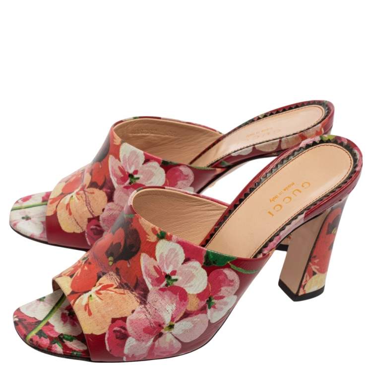 Pre Owned Gucci Multicolor Bloom Print Leather Slide Sandals Size 36