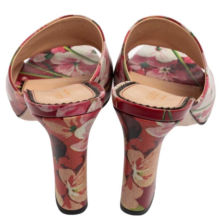Pre Owned Gucci Multicolor Bloom Print Leather Slide Sandals Size 36