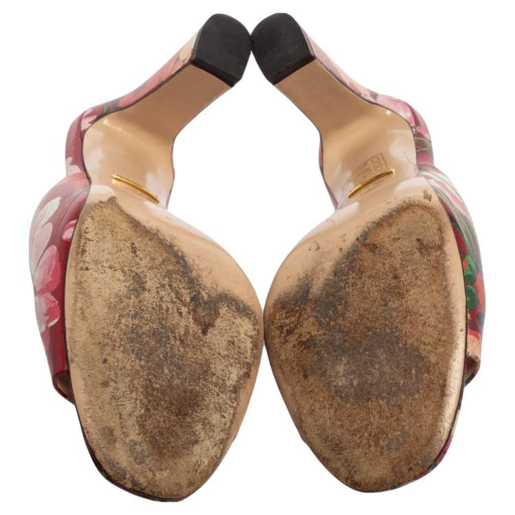 Pre Owned Gucci Multicolor Bloom Print Leather Slide Sandals Size 36