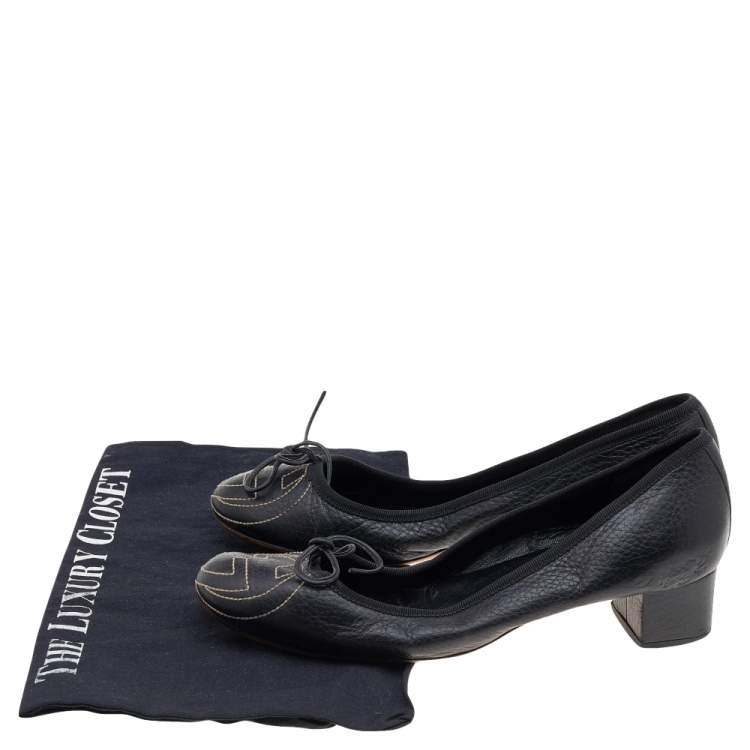 Pre Owned Gucci Black Leather Block Heel Pumps Size 37