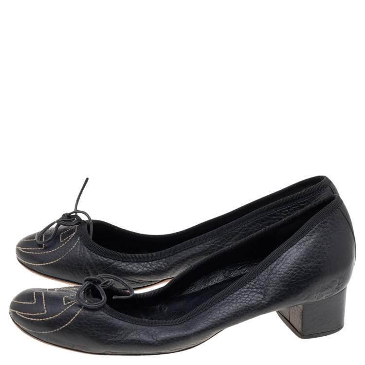 Pre Owned Gucci Black Leather Block Heel Pumps Size 37