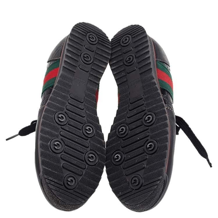 Pre Owned Gucci Black Guccissima Leather Web Detail Low Top Sneakers Size 37