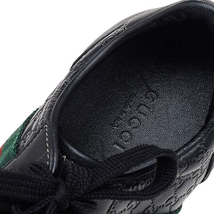 Pre Owned Gucci Black Guccissima Leather Web Detail Low Top Sneakers Size 37