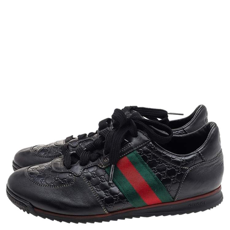Pre Owned Gucci Black Guccissima Leather Web Detail Low Top Sneakers Size 37
