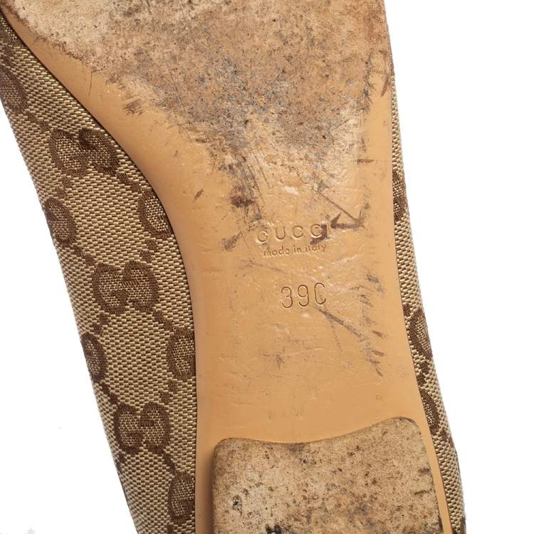 Pre Owned Gucci Beige/Brown GG Canvas Web Bow Ballet Flats Size 39
