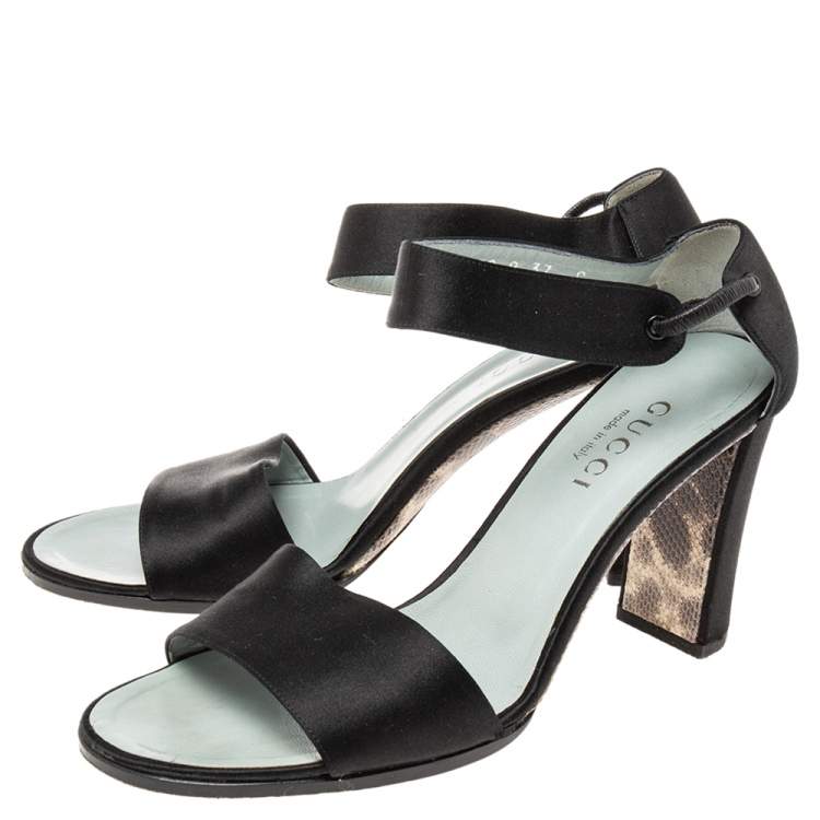 Pre Owned Gucci Black Satin Ankle Strap Sandals Size 37
