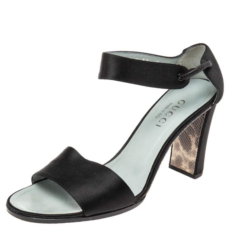 Pre Owned Gucci Black Satin Ankle Strap Sandals Size 37