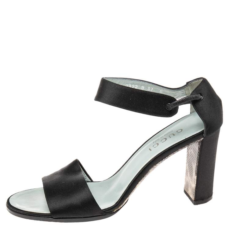 Pre Owned Gucci Black Satin Ankle Strap Sandals Size 37