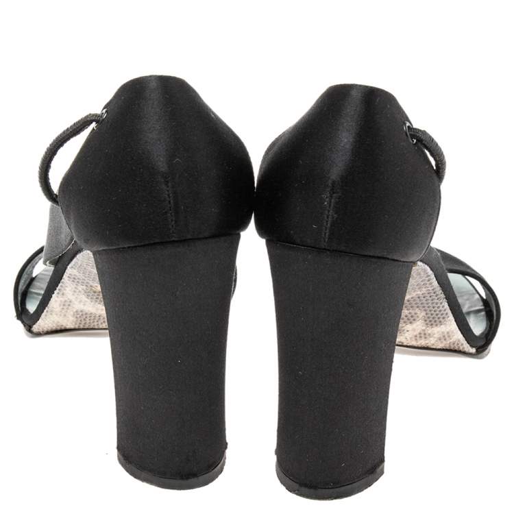 Pre Owned Gucci Black Satin Ankle Strap Sandals Size 37