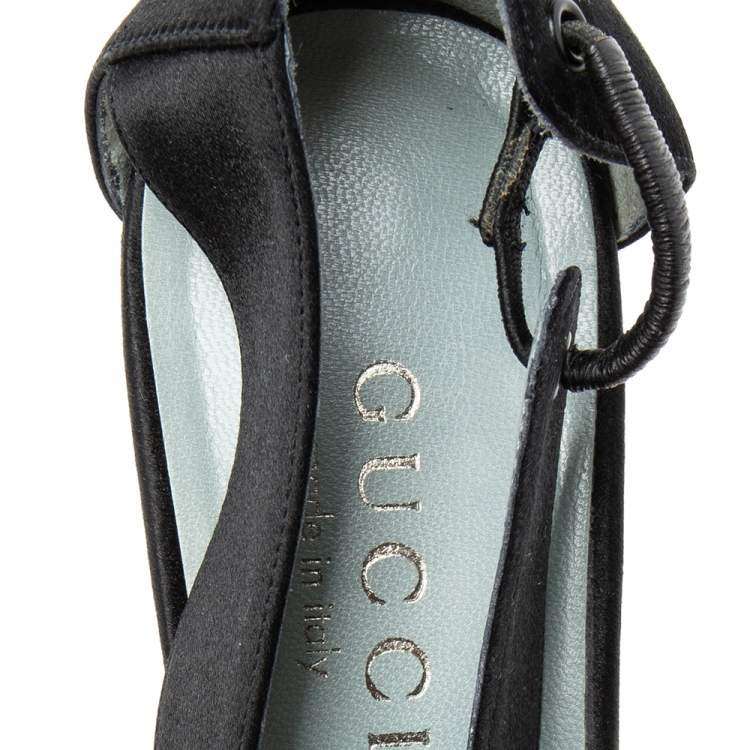 Pre Owned Gucci Black Satin Ankle Strap Sandals Size 37