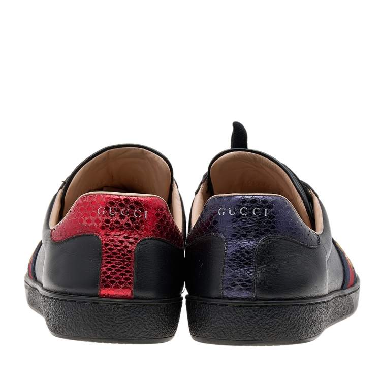 Pre Owned Gucci Black Leather Ace Web Low Top Sneakers Size 45.5