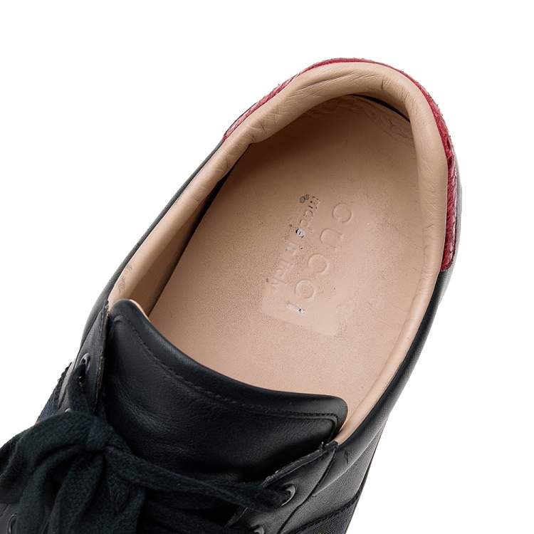 Pre Owned Gucci Black Leather Ace Web Low Top Sneakers Size 45.5