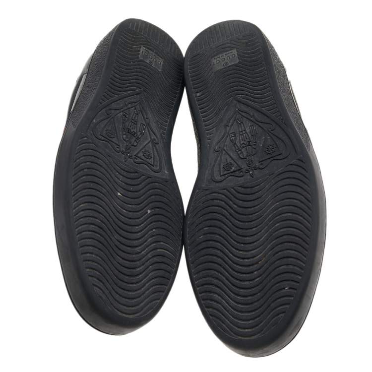 Pre Owned Gucci Black Leather Ace Web Low Top Sneakers Size 45.5
